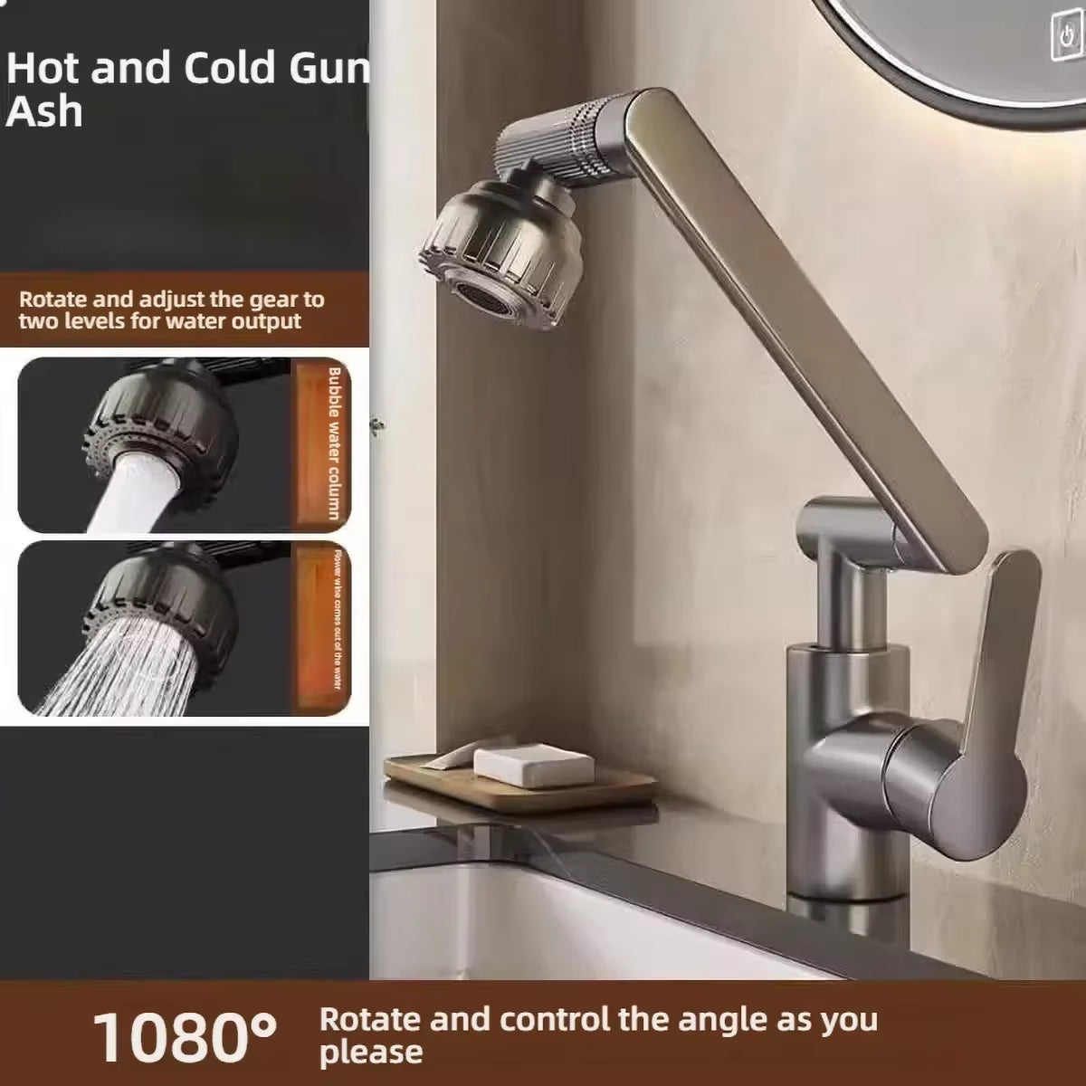 Revolutionary 1080° Rotating Kitchen and Bathroom Faucet - Multifunctional Cold and Hot Water Tap for Effortless Cleaning